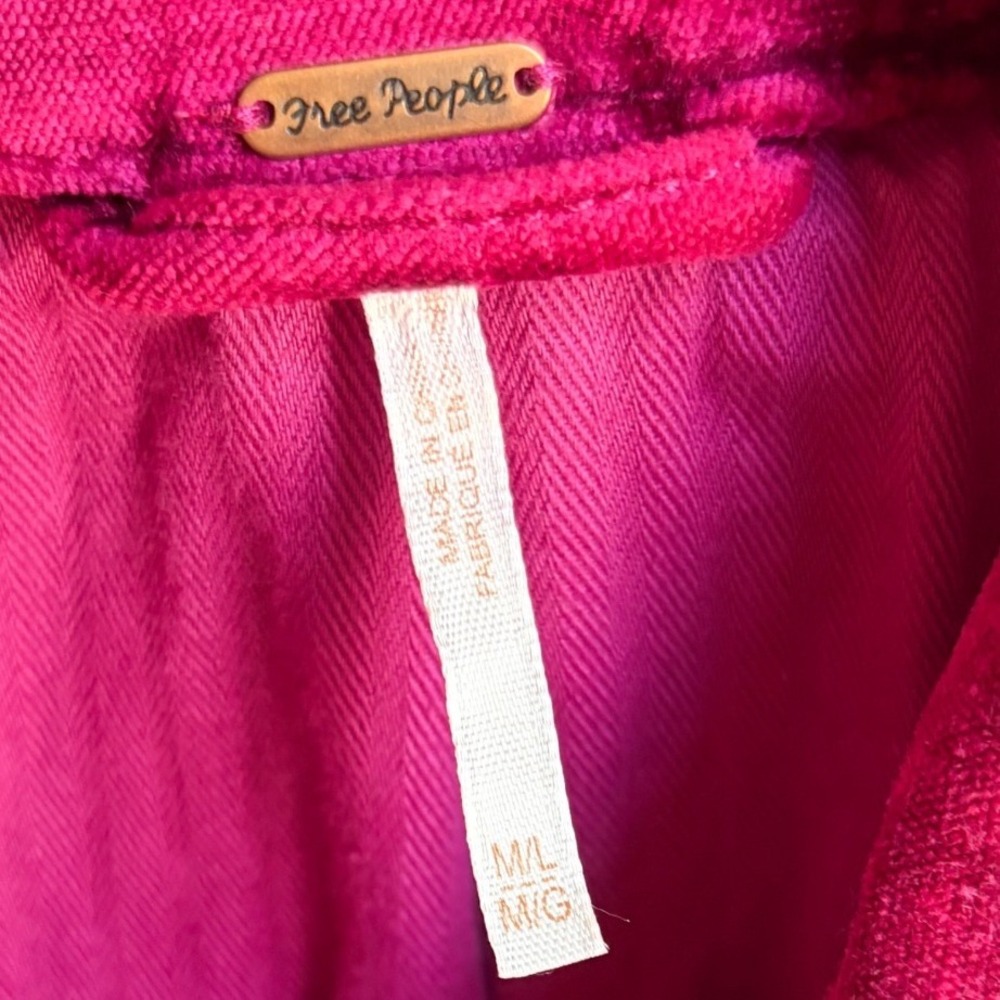 Free People Velvet Trucker Jacket Magenta Pink M/L Retro Boho - Picture 4 of 5